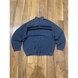Y2K Men’s Blue With Stripes 1/4 Zip Sweater Size XL Mens Vintage